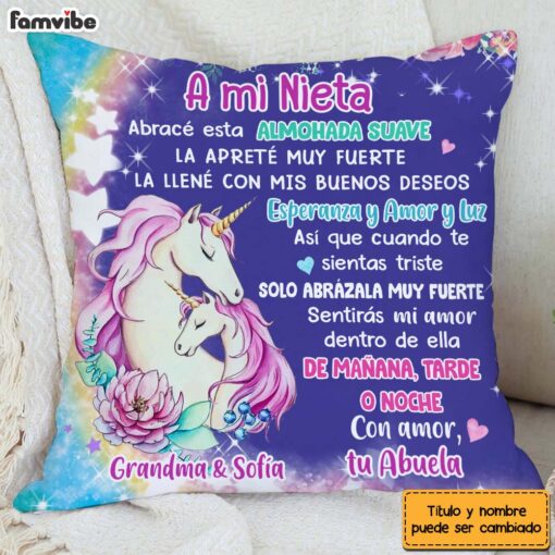 Personalized Gift For Granddaughter Hug This Pillow Unicorn Nightlight Spanish Pillow