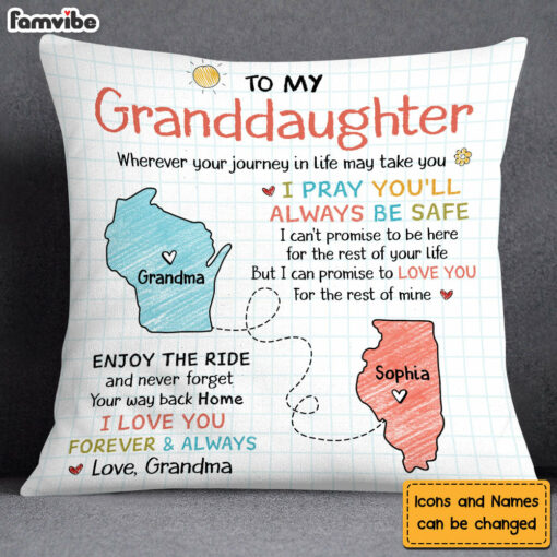 Personalized Gift For Granddaughter I Pray You’ll Always Be Safe Long Distance Pillow