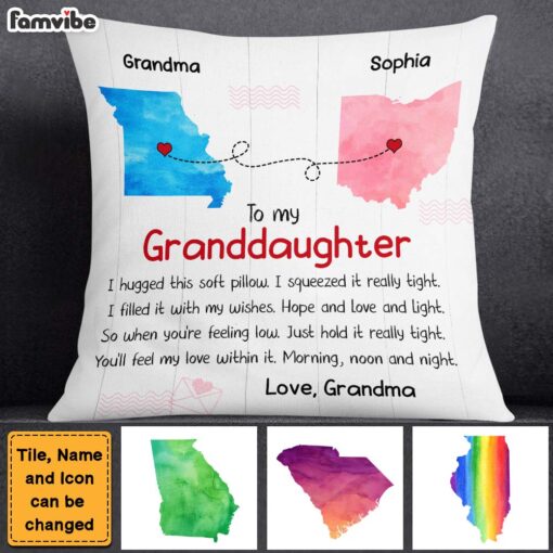 Personalized Gift For Granddaughter Long Distance Watercolor Pillow