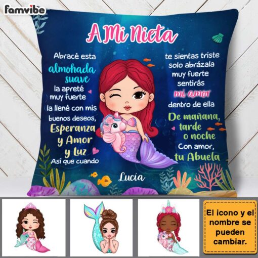 Personalized Gift For Granddaughter Mermaid Spanish Pillow