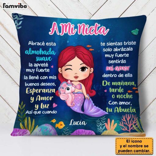 Personalized Gift For Granddaughter Mermaid Spanish Pillow