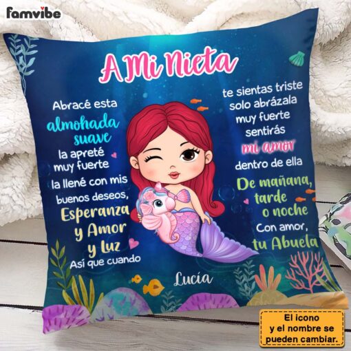 Personalized Gift For Granddaughter Mermaid Spanish Pillow