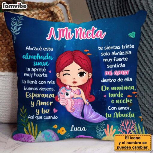 Personalized Gift For Granddaughter Mermaid Spanish Pillow