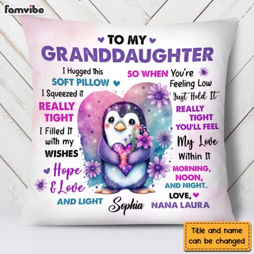 Personalized Gift For Granddaughter Penguin Flowers Hug This Pillow