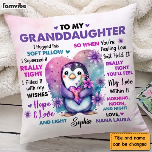 Personalized Gift For Granddaughter Penguin Flowers Hug This Pillow