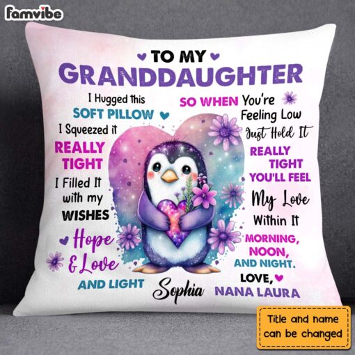 Personalized Gift For Granddaughter Penguin Flowers Hug This Pillow