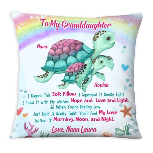 Personalized Gift For Granddaughter Turtle Rainbow Hug This Pillow