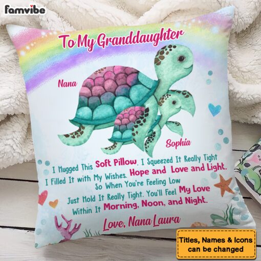 Personalized Gift For Granddaughter Turtle Rainbow Hug This Pillow