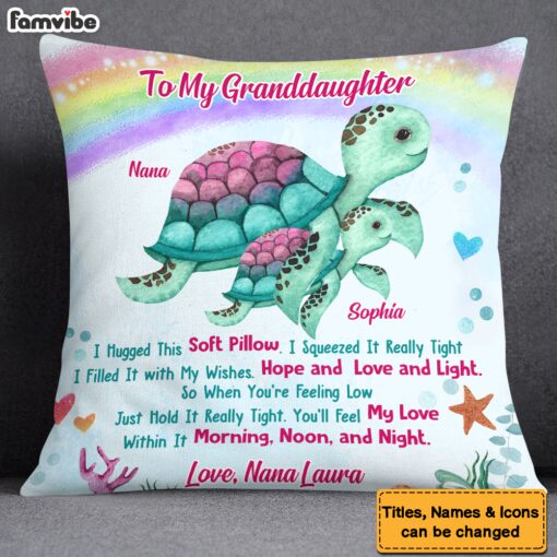 Personalized Gift For Granddaughter Turtle Rainbow Hug This Pillow