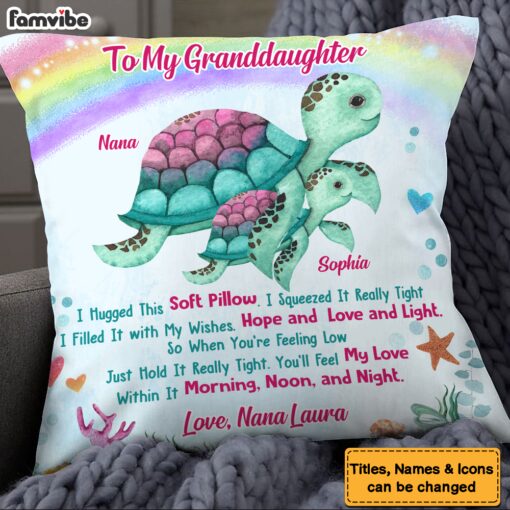 Personalized Gift For Granddaughter Turtle Rainbow Hug This Pillow