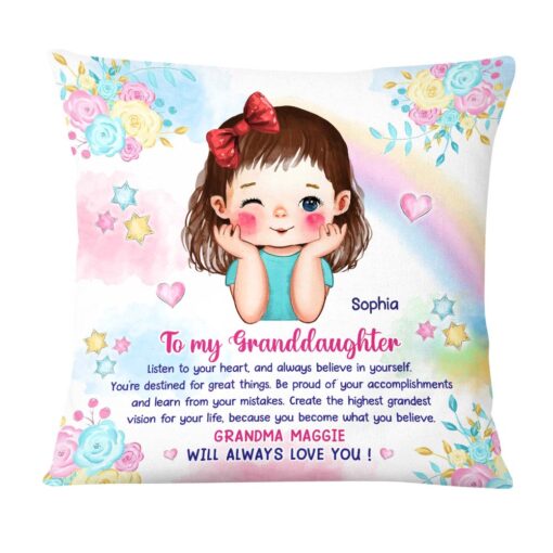 Personalized Gift For Granddaughter Watercolor Believe In Yourself Pillow