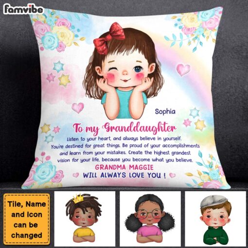 Personalized Gift For Granddaughter Watercolor Believe In Yourself Pillow