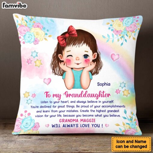 Personalized Gift For Granddaughter Watercolor Believe In Yourself Pillow