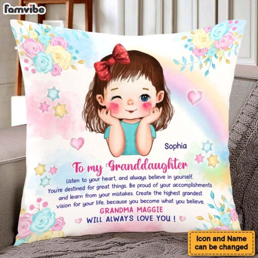 Personalized Gift For Granddaughter Watercolor Believe In Yourself Pillow