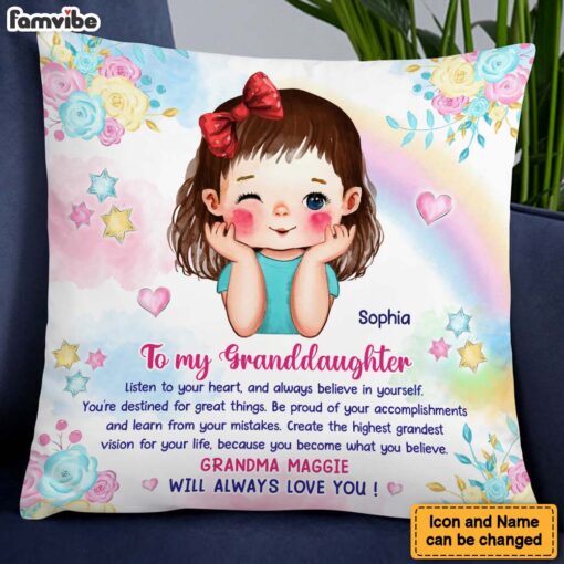 Personalized Gift For Granddaughter Watercolor Believe In Yourself Pillow