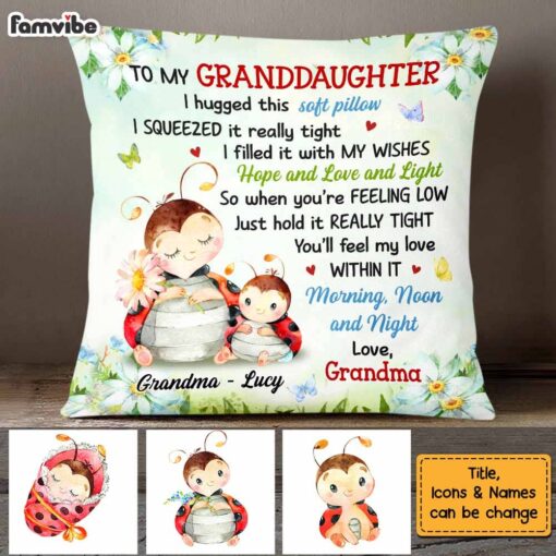 Personalized Gift For Granddaughter Watercolor Ladybug Pillow