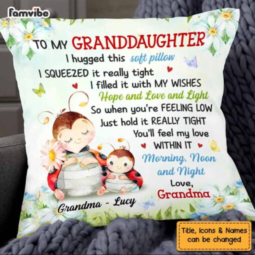 Personalized Gift For Granddaughter Watercolor Ladybug Pillow