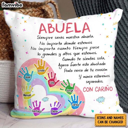 Personalized Gift For Grandma Abuela Spanish Handprints Pillow