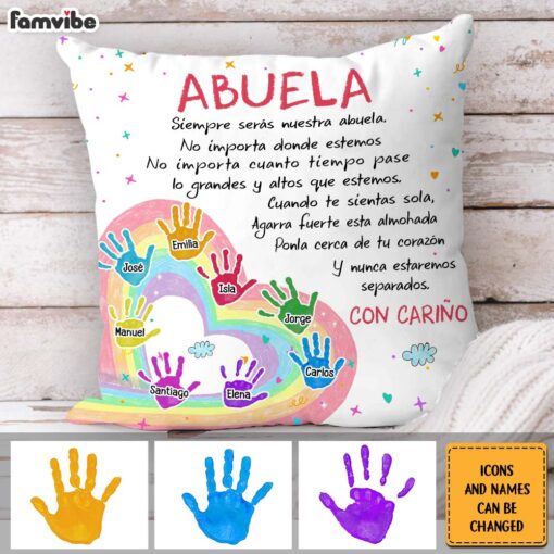 Personalized Gift For Grandma Abuela Spanish Handprints Pillow