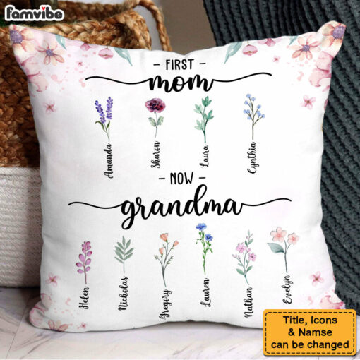 Personalized Gift For Grandma Birth Flowers Pillow