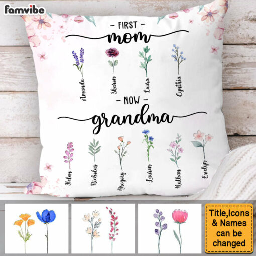 Personalized Gift For Grandma Birth Flowers Pillow