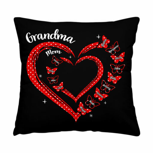 Personalized Gift For Grandma Butterfly Heart Polka Dot Pillow