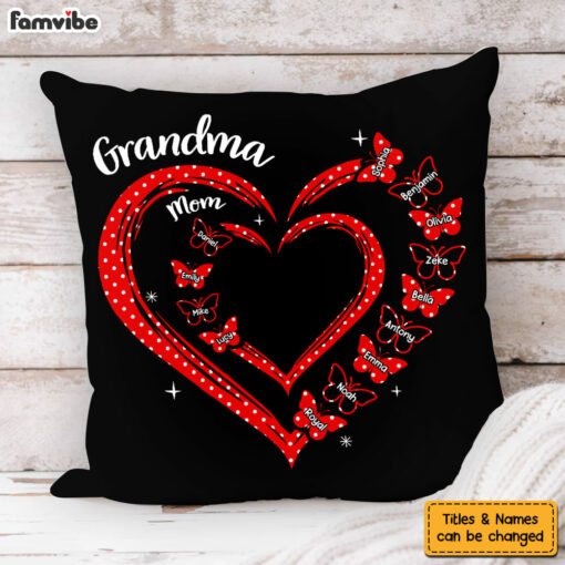 Personalized Gift For Grandma Butterfly Heart Polka Dot Pillow