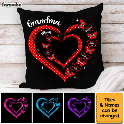 Personalized Gift For Grandma Butterfly Heart Polka Dot Pillow