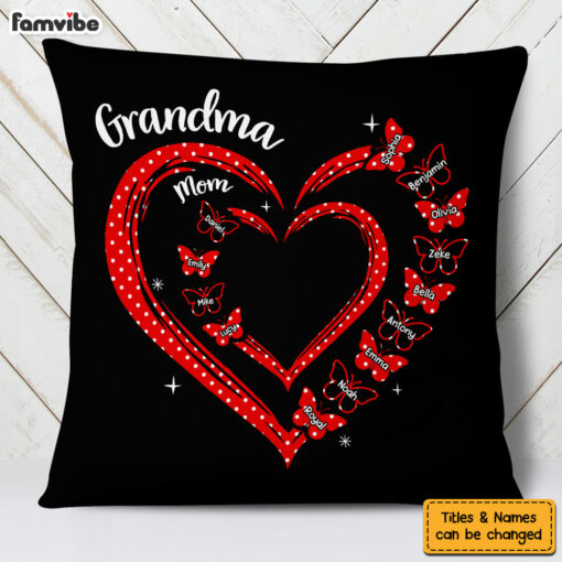 Personalized Gift For Grandma Butterfly Heart Polka Dot Pillow