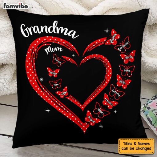 Personalized Gift For Grandma Butterfly Heart Polka Dot Pillow