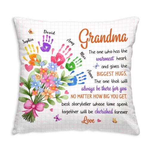 Personalized Gift For Grandma Floral Handprints Pillow