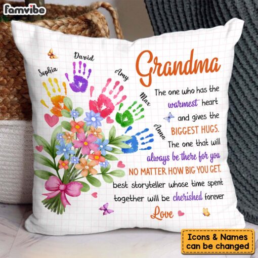 Personalized Gift For Grandma Floral Handprints Pillow