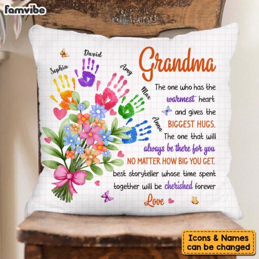 Personalized Gift For Grandma Floral Handprints Pillow