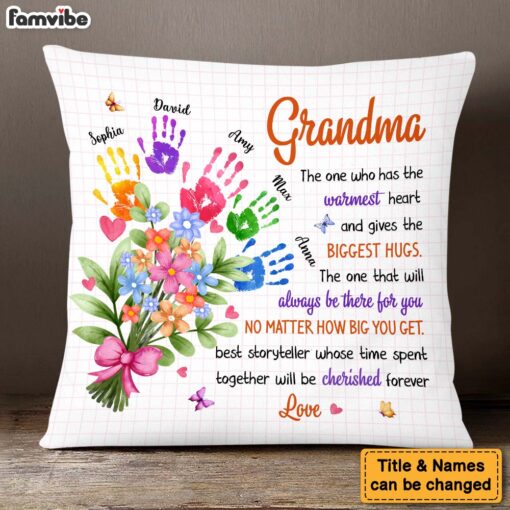 Personalized Gift For Grandma Floral Handprints Pillow