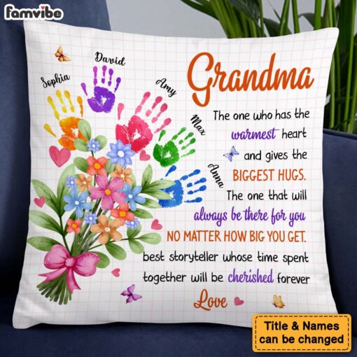 Personalized Gift For Grandma Floral Handprints Pillow