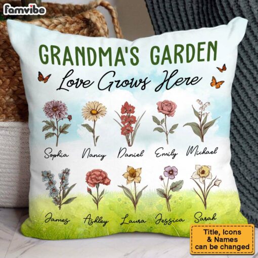 Personalized Gift For Grandma Garden Love Grow Here Pillow