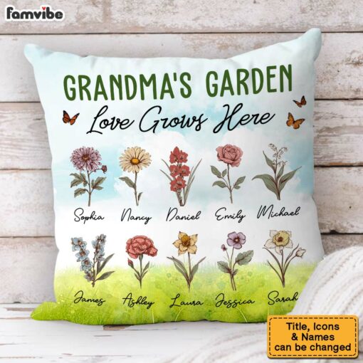 Personalized Gift For Grandma Garden Love Grow Here Pillow