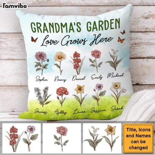 Personalized Gift For Grandma Garden Love Grow Here Pillow