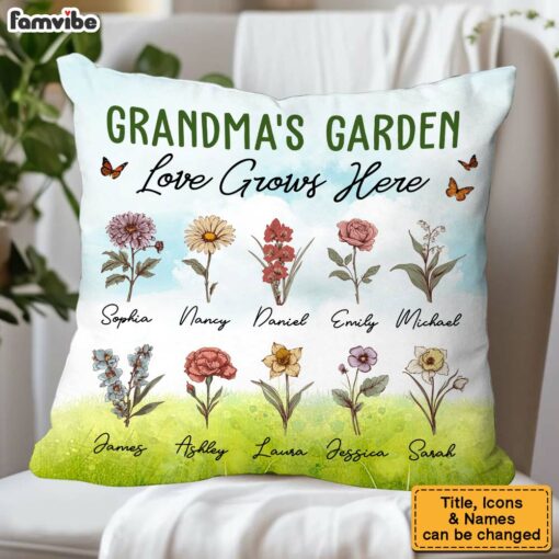 Personalized Gift For Grandma Garden Love Grow Here Pillow