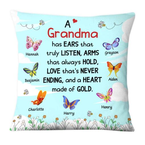 Personalized Gift For Grandma Heart Made Of Gold Pillow