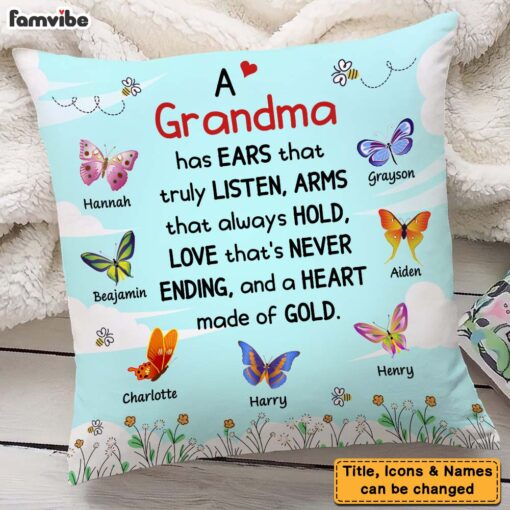 Personalized Gift For Grandma Heart Made Of Gold Pillow