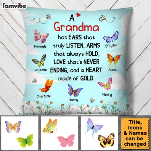 Personalized Gift For Grandma Heart Made Of Gold Pillow