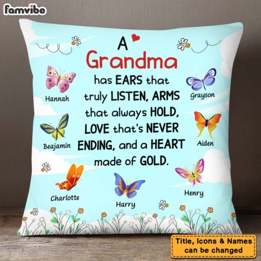 Personalized Gift For Grandma Heart Made Of Gold Pillow