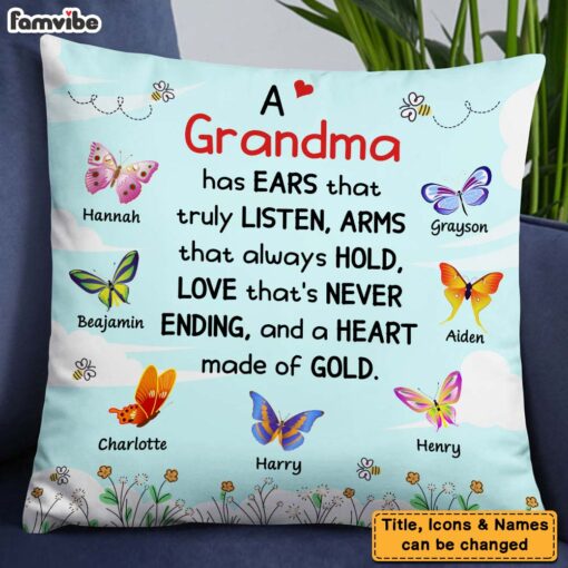 Personalized Gift For Grandma Heart Made Of Gold Pillow