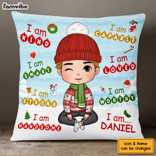 Personalized Gift For Grandson Affirmation Christmas Theme Pillow