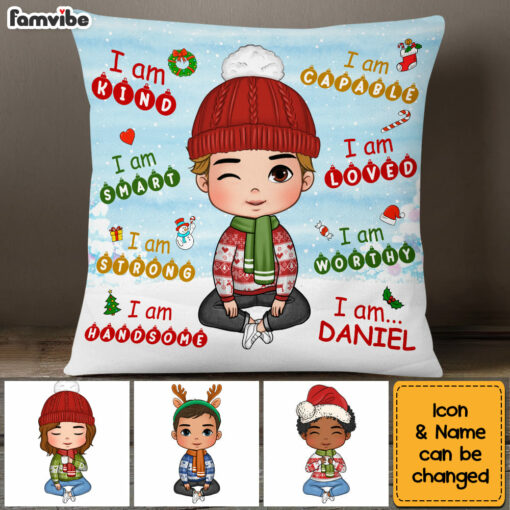 Personalized Gift For Grandson Affirmation Christmas Theme Pillow