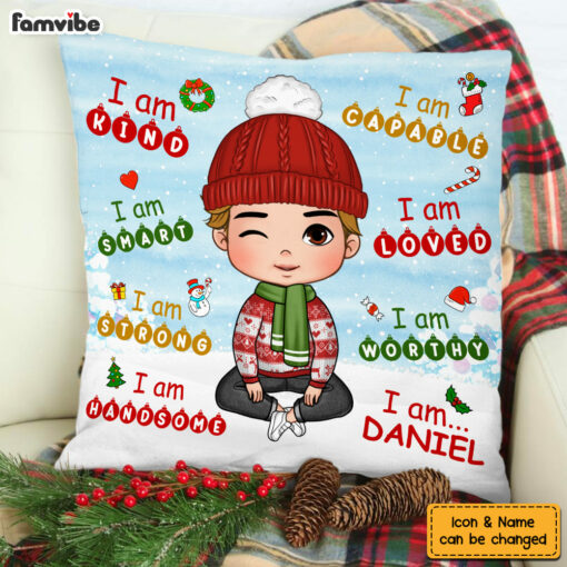 Personalized Gift For Grandson Affirmation Christmas Theme Pillow