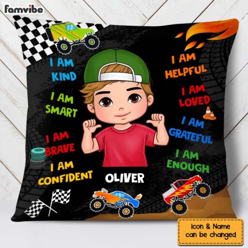 Personalized Gift For Grandson Affirmation Monster Truck Pillow