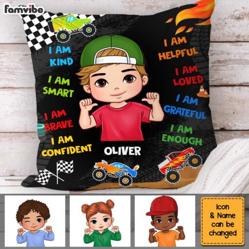 Personalized Gift For Grandson Affirmation Monster Truck Pillow