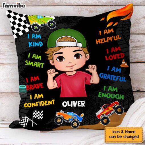 Personalized Gift For Grandson Affirmation Monster Truck Pillow